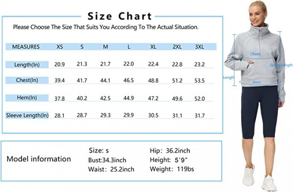 Womens' Half Zip Pullover Fleece Stand Collar Crop Sweatshirt with Pockets