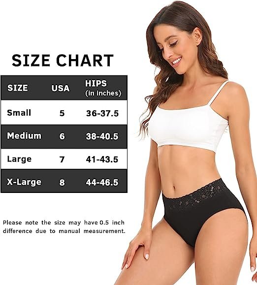 Women's Underwear Cotton Bikini Panties Lace Soft Low Rise Panties ( 5 Pack )