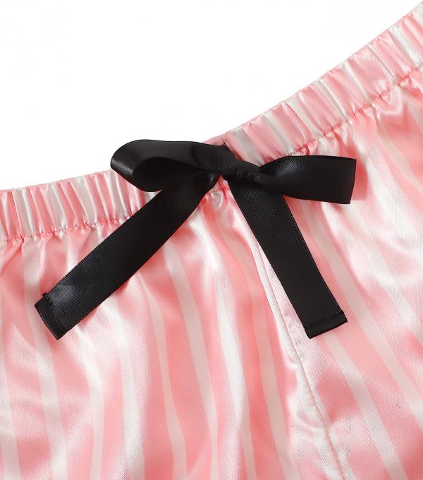 Women's Satin Sleepwear Short Sleeve Button Shirt and Shorts Pajama